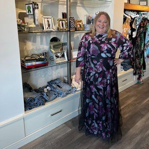 Floral Print Overlay Belted Dress